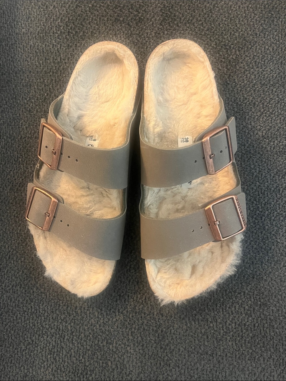 Women’s Faux-Fur Lined Double-Strap Slide Sandals - Tan Sz 38